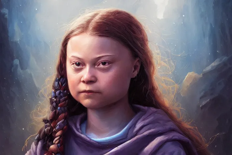 Prompt: highly detailed portrait of greta thunberg by peter mohrbacher, wadim kashin, greg rutkowski, larry elmore, george pemba, ernie barnes, raymond swanland, magali villeneuve, trending on artstation, hd, 8 k