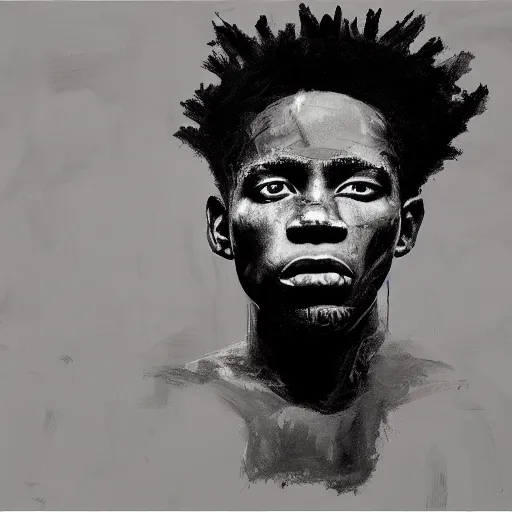 Image similar to A extremely highly detailed majestic hi-res beautiful immaculate head and shoulders painting of a strong black african man by Jean-Michel Basquiat, 8k, high textures, hyper sharp, insanely detailed and intricate, super detailed, 4k HDR high quality