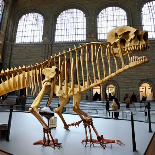 Prompt: natural history museum skeletons of dinosaurs t