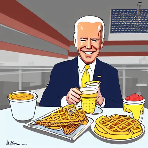 Image similar to Joe Biden eating waffles at Waffle House Digital Art