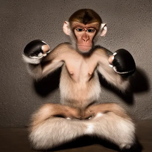 Prompt: xqc boxing a monkey at Maddison square garden, Highly detailed photography, studio lighting, pro photography