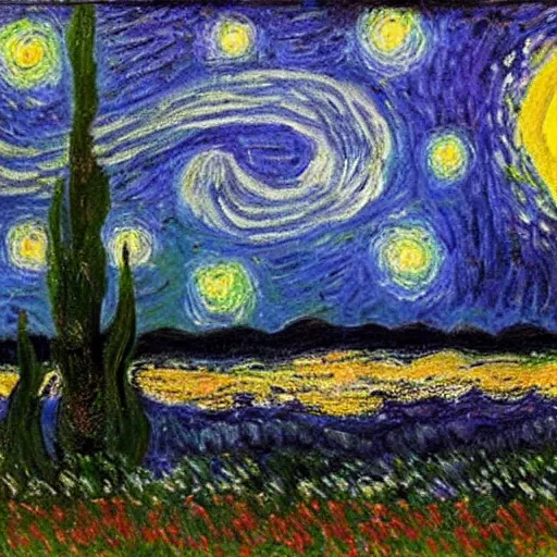 Image similar to starry night by claude monet