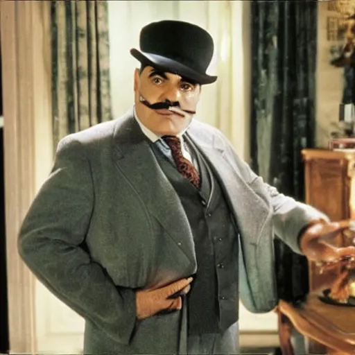 Image similar to scene of the hercule poirot tv serie featuring david suchet shaved