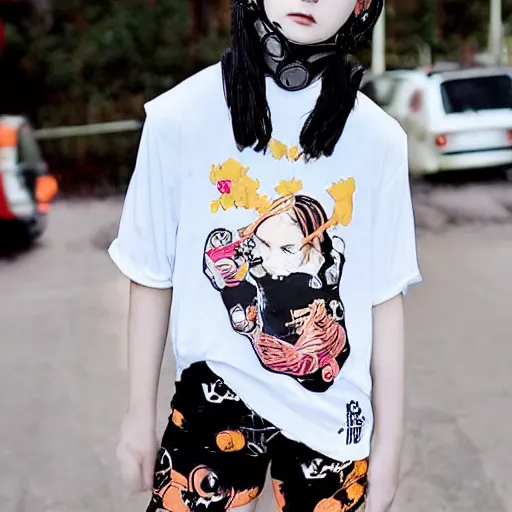 Image similar to fruits magazine steetwear photo of chaotic cute cool rocker fashion worn by teens teens in the far future, futuristic!!! haute couture fashion!!!!