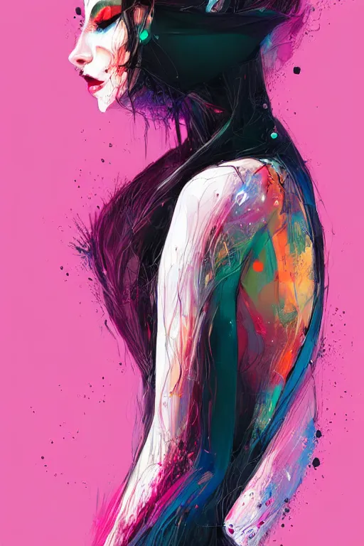 Prompt: a vibrant ultraclear sideview waist up portrait ballerina wearing black hoodie by conrad roset, colorful flat surreal, ethereal, intricate, sharp focus, illustration, highly detailed, digital painting, concept art, masterpiece