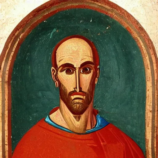 Prompt: A 11th century Italo-Byzantine painting of Jerma985, portrait of Jerma985, grainy, realistic, very realistic, hyperrealistic, highly detailed, very detailed, extremely detailed, very neat, very epic, very cool, detailed, trending on artstation