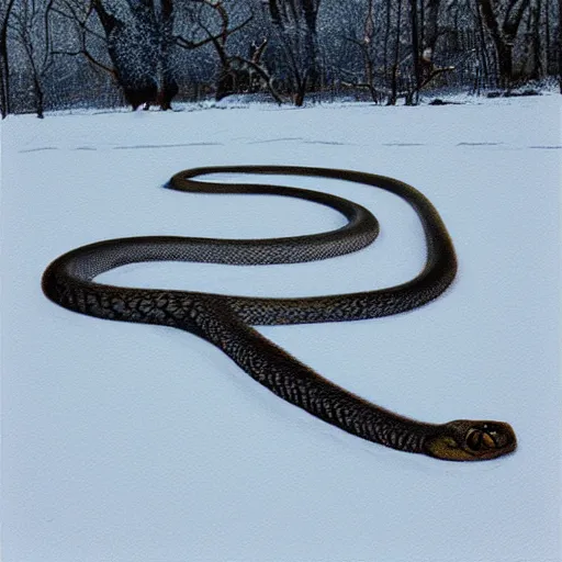Image similar to “snake in snow,photorealistic”