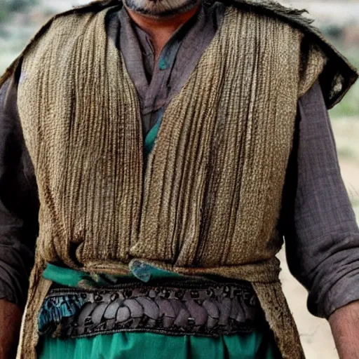 Image similar to Close up of a Kurdish shepherd wearing Kurdish clothes in a movie directed by Christopher Nolan, movie still frame, promotional image, imax 70 mm footage