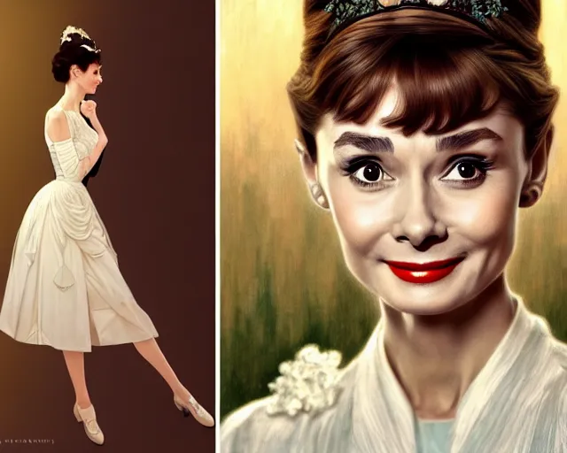 Image similar to photography of audrey hepburn in breakfast at tiffany's, snap shots of the movie, intricate, elegant, highly detailed, digital painting, artstation, concept art, matte, sharp focus, illustration, art by artgerm and greg rutkowski and alphonse mucha
