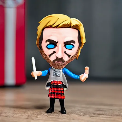 Prompt: nicola sturgeon cosplay robert the bruce, stop motion vinyl action figure, plastic, toy, butcher billy style