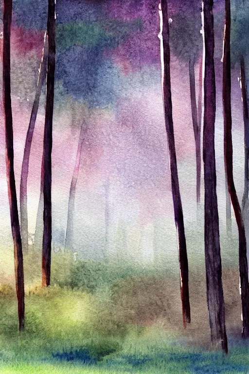 Image similar to landscape background image, forest, watercolor, muted colors, wallpaper