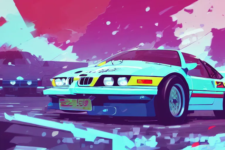 Prompt: digital illustration of bmw m 1 by makoto shinkai, ilya kuvshinov, lois van baarle, rossdraws, basquiat | afrofuturism, in the style of hearthstone