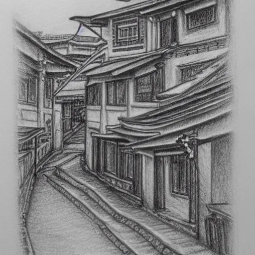 Prompt: jiufen taiwn detailed pencil drawing