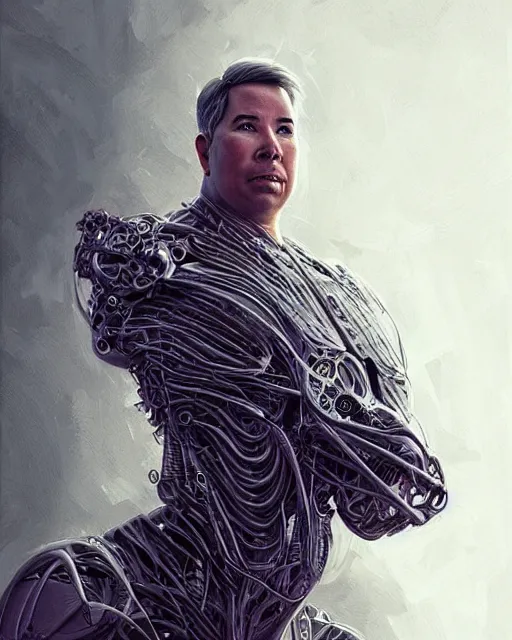 Image similar to a middle aged michael mcintyre cyborg, elegant, real life skin, intricate, high detailed, artstation, concept art, smooth, sharp focus, art by artgerm and greg rutkowski