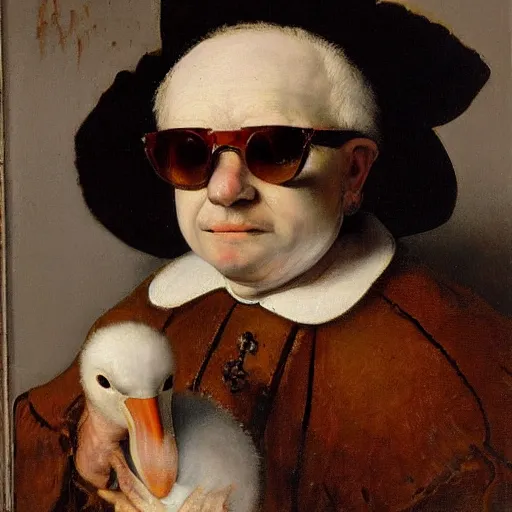 Prompt: stork with sunglasses, old dutch oil painting by rembrandt