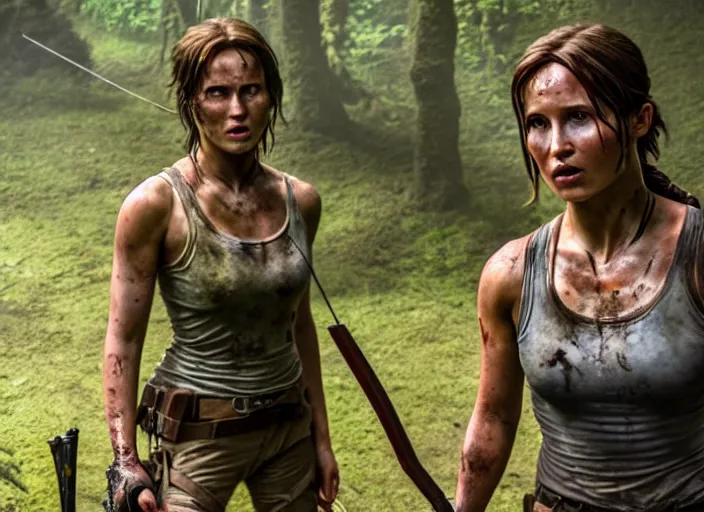 Image similar to film still of!!!! daisy edgar - jones!!! as lara croft in new tomb raider movie, 8 k