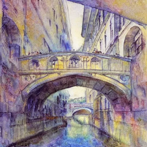 Image similar to the bridge of sighs in the style of vrubel, watercolor, pastel colors