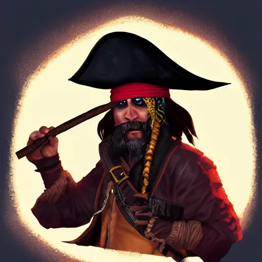 Image similar to pirate lighting his cigar with black dragon instead of lighter, digital art, trending on artstation