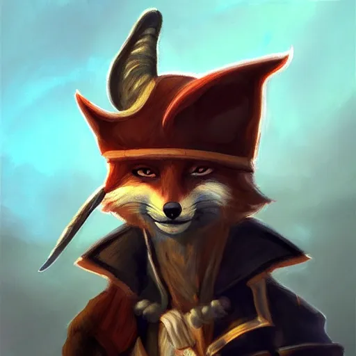 Prompt: A Fox Pirate, Tricorne Hat, oil painting, artstation, award winning,