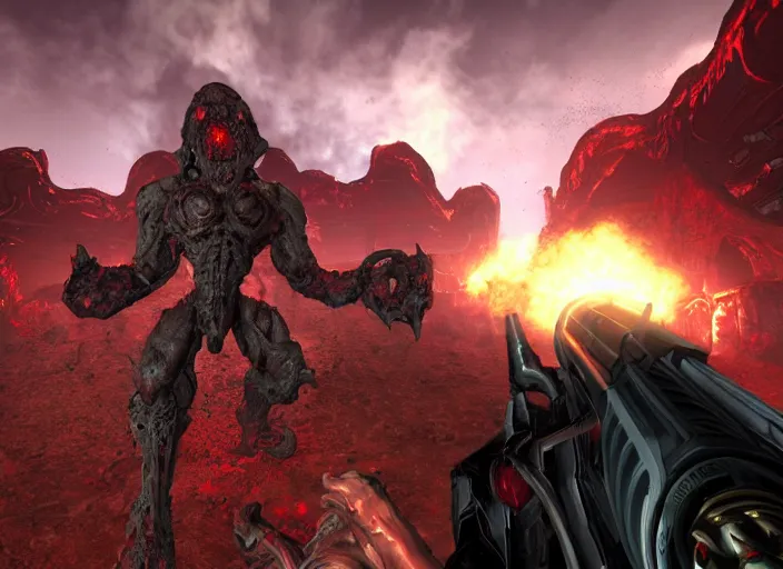 Image similar to ( doom ) screenshot featuring hellknight by kenneth scott in ue 5