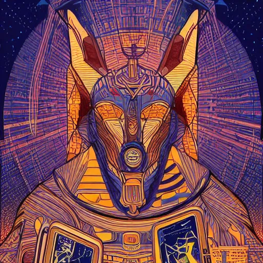 Prompt: Anubis, futurism, da vinci, Dan Mumford, Josan Gonzalez