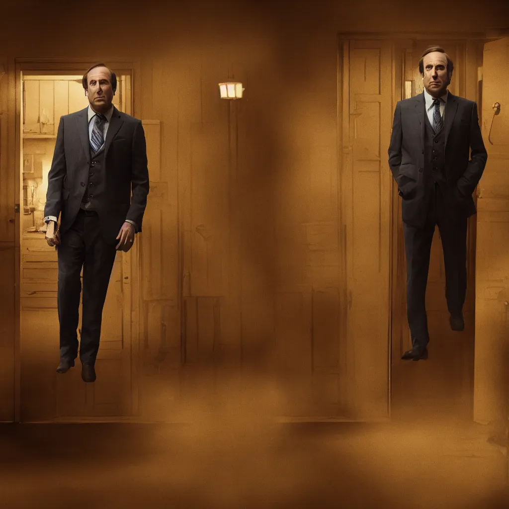 Image similar to saul goodman in the backrooms, photo, cinematic, 4 k