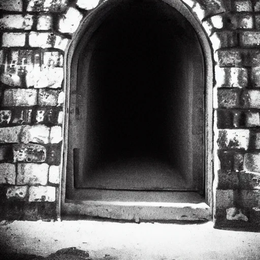 Prompt: dark old picture of a realistic gateway to hell, black and white, pictorialism