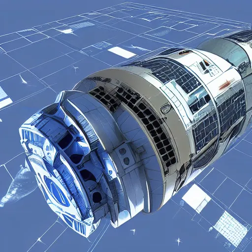 Image similar to first - angle projection of a science fiction space station, concept art, digital art