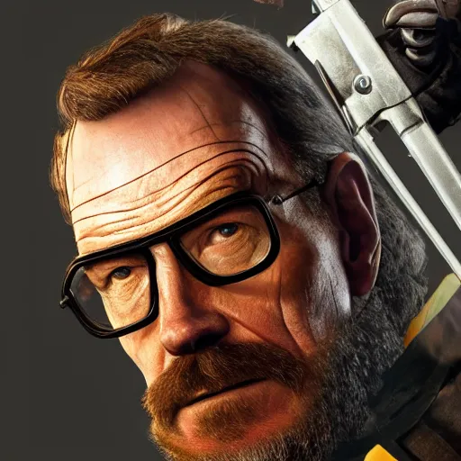 Image similar to Bryan Cranston dressed up as Gordon Freeman for Half Life Movie film still, 4k resolution, 8k resolution, HD Quality, highly detailed, very detailed, detailed, studio quality lighting, digital art, trending on artstation, film still