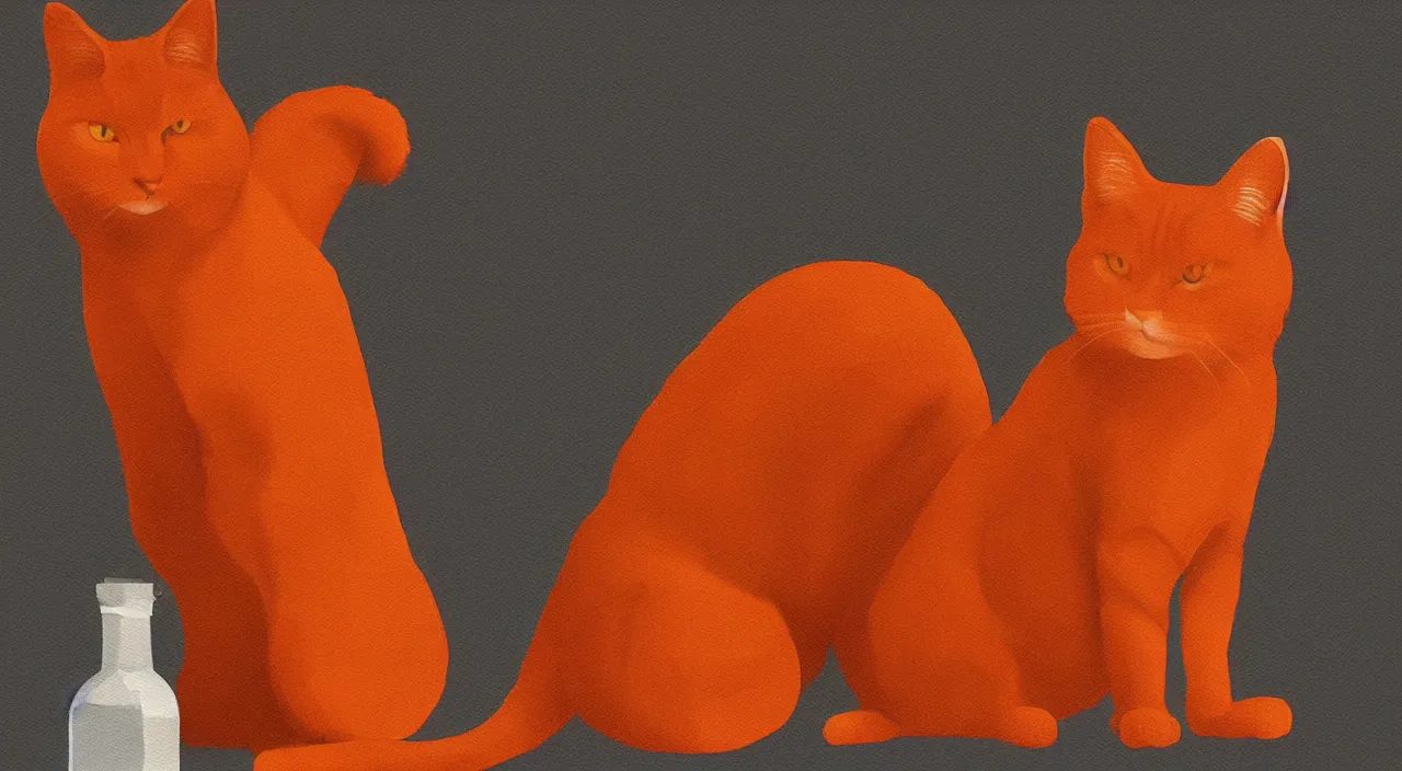Prompt: one separate cat standing next to a bottle of medicine. orange cat. animal. digital art. artstation. illustration.