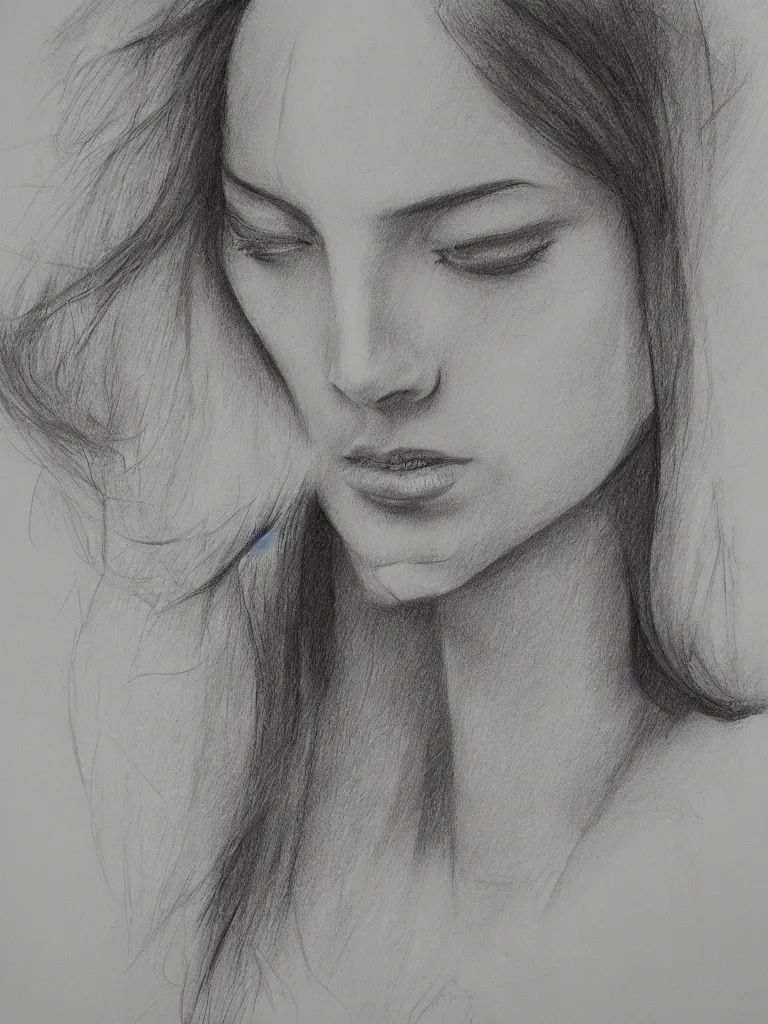 Prompt: geometric sketch of woman, detailed, charcoal on paper,
