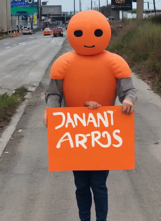 Image similar to giant orange glowing humanoid with a sign saying Daniel Aros