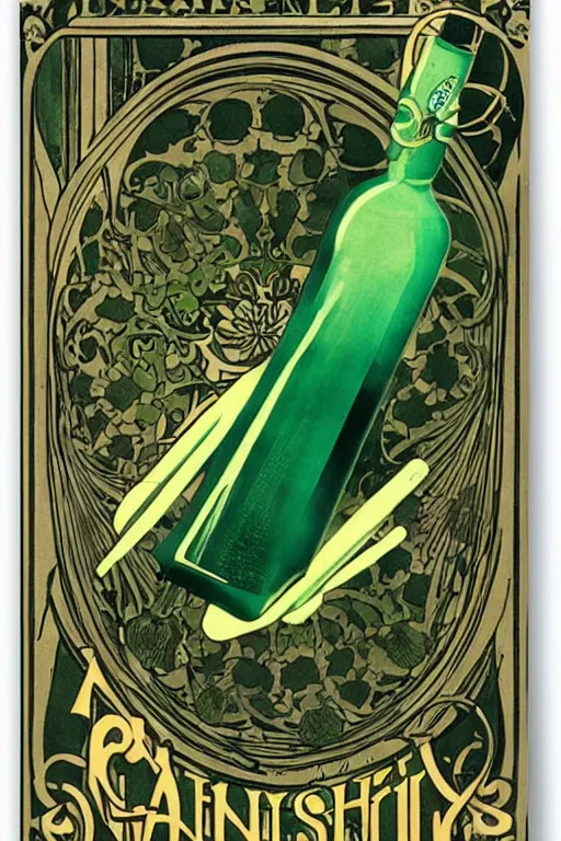 Prompt: a beautiful art nouveau poster advertising absinthe