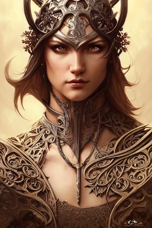 Image similar to Muscular and powerful medieval knight portrait, art nouveau, fantasy, intricate flower designs, elegant, highly detailed, sharp focus, art by Artgerm and Greg Rutkowski