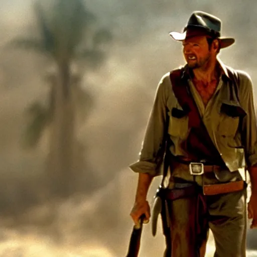 Image similar to Indiana Jones found the Holy Grail, cinematic still