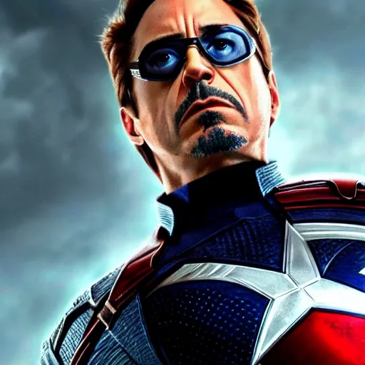 Prompt: Robert Downey Jr as captain america, 8k ultra hd, hyper detailed