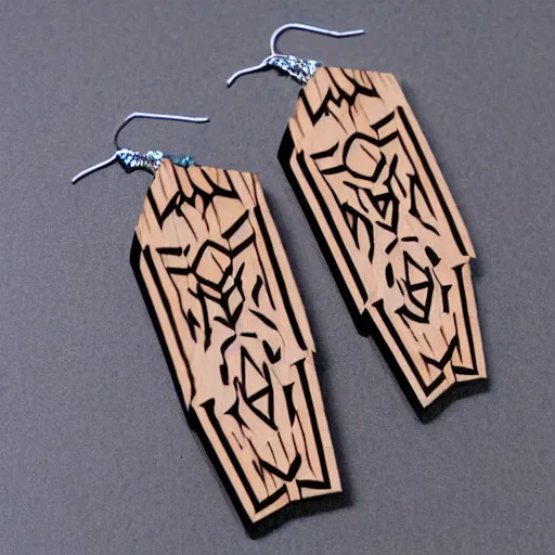 Image similar to lasercut segmented 2d wood earrings, graphic designs from world of warcraft