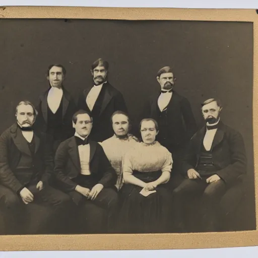 Image similar to 19th century group photo of six gentleman and one woman