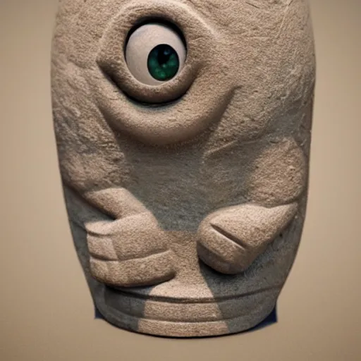Prompt: archeological discovery of a stone carved minion