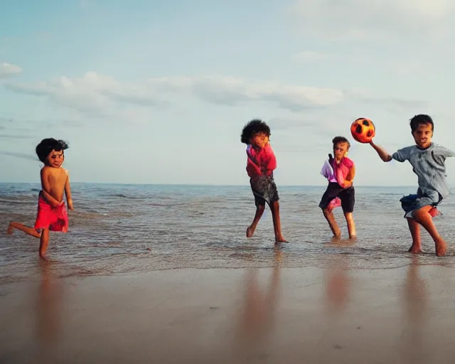 Image similar to children playing at the beach, action photography, cdx