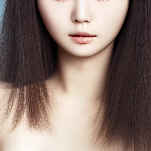 Image similar to photograph portrait bald korean japanese goddess of beauty neutral expression face straight on headshot even lighting no hair texture character creator 4