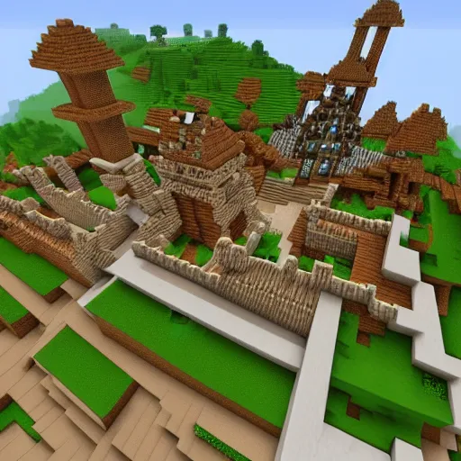 Prompt: Minecraft fantasy medieval city