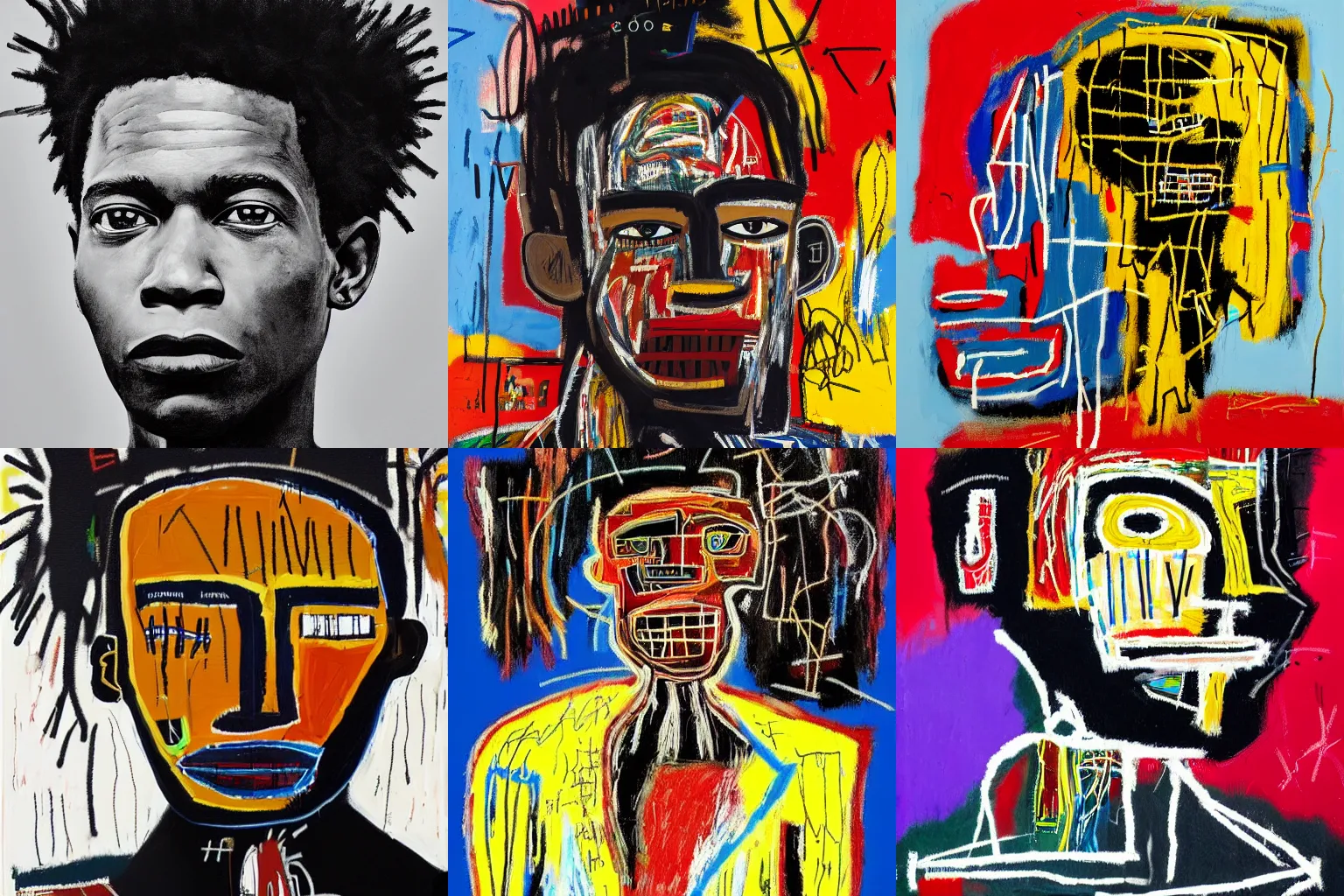 Image similar to extremely highly detailed hi-res majestic head and shoulders painting of a strong black african man by jean-michel basquiat, , 4k insanely detailed and intricate