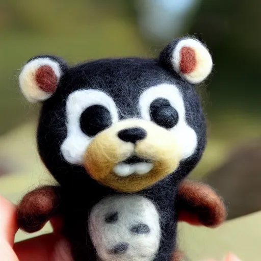 Image similar to a needle felted tom nook from animal crossing, needle felting art.