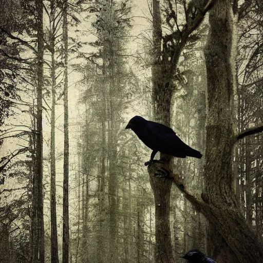 Prompt: mixture between a!!!! human and crow, photograph captured in a forest