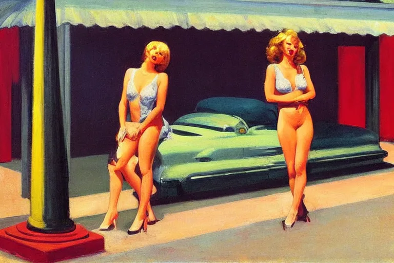 Prompt: hollywood babylon, on the qt, scandal sheet, painting by edward hopper and eric fischl and robert mcginnis