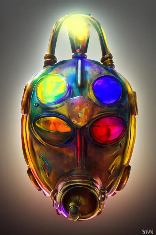 Image similar to colorful vivid steampunk mask minimalist fantasy art robot ninja helmet, global illumination ray tracing hdr fanart arstation by sung choi and eric pfeiffer and gabriel garza and casper konefal radiating a glowing aura
