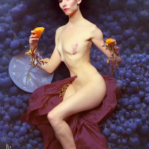 Image similar to nacho cheese dripping elegantly into blueberries, intricate, elegant, highly detailed, digital painting, artstation, concept art, smooth, sharp focus, illustration, art by artgerm and greg rutkowski and alphonse mucha and william - adolphe bouguereau