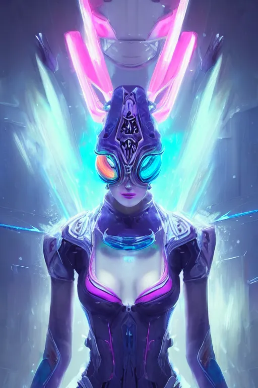 Image similar to lissandra from league of legends, cyberpunk futuristic neon. frosting, wearing ninja face mask decorated with traditional japanese ornaments by ismail inceoglu dragan bibin hans thoma greg rutkowski alexandros pyromallis nekro rene maritte illustrated, perfect face, fine details, realistic shaded, fine - face, pretty face, masterpiece