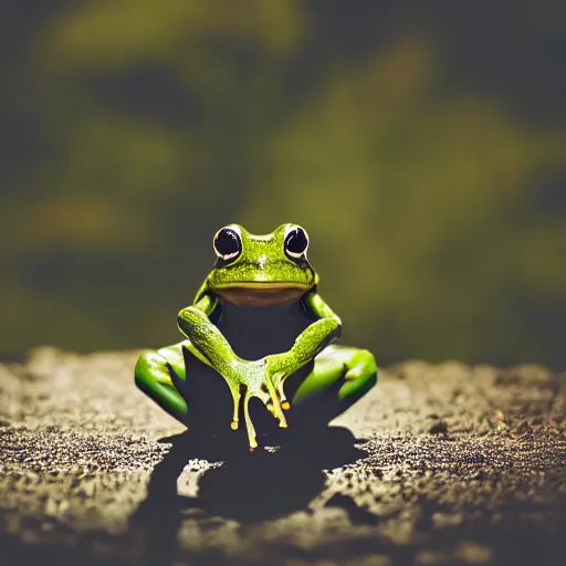 Image similar to mad frog drinking coffee. nature photography.